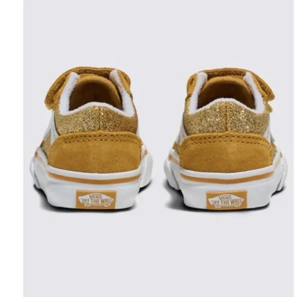NEW Toddler Kids Champagne Glitter Gold VANS Old Skool Trainers V SIZE 5 - Picture 2 of 3